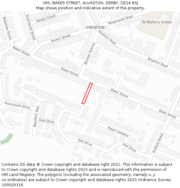 395, BAKER STREET, ALVASTON, DERBY, DE24 8SJ: Location map and indicative extent of plot