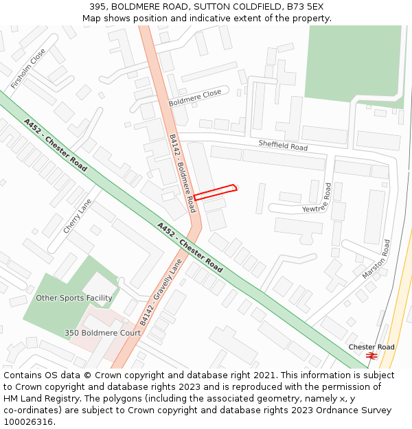 395, BOLDMERE ROAD, SUTTON COLDFIELD, B73 5EX: Location map and indicative extent of plot