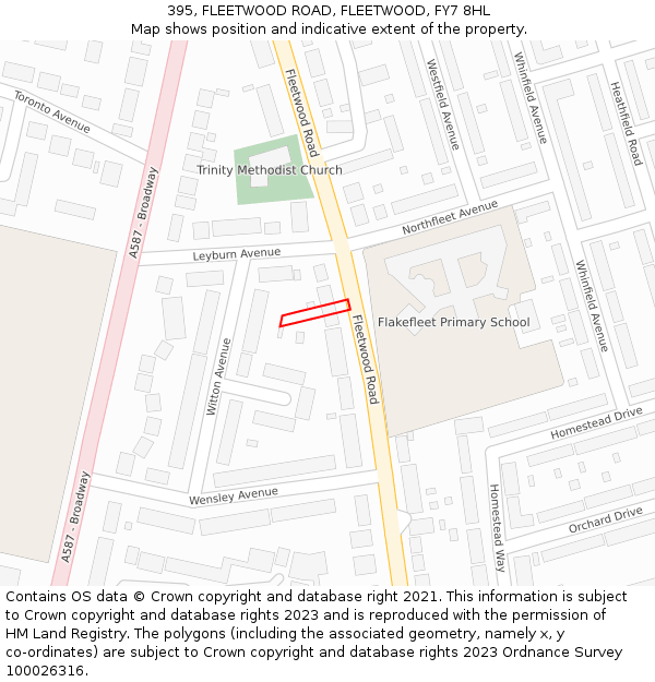 395, FLEETWOOD ROAD, FLEETWOOD, FY7 8HL: Location map and indicative extent of plot