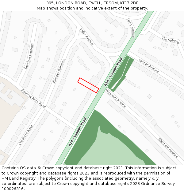 395, LONDON ROAD, EWELL, EPSOM, KT17 2DF: Location map and indicative extent of plot