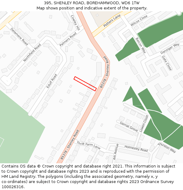 395, SHENLEY ROAD, BOREHAMWOOD, WD6 1TW: Location map and indicative extent of plot