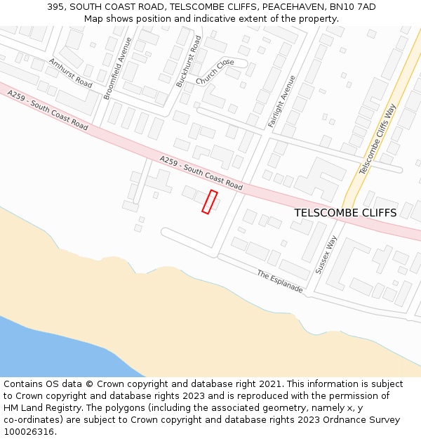 395, SOUTH COAST ROAD, TELSCOMBE CLIFFS, PEACEHAVEN, BN10 7AD: Location map and indicative extent of plot