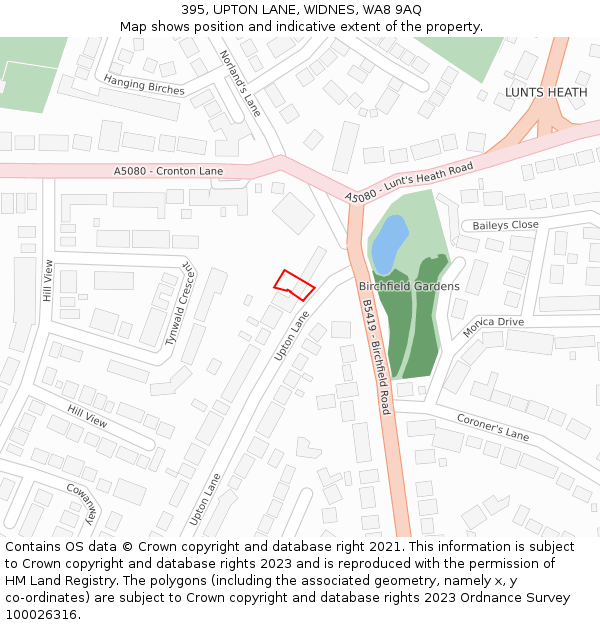 395, UPTON LANE, WIDNES, WA8 9AQ: Location map and indicative extent of plot