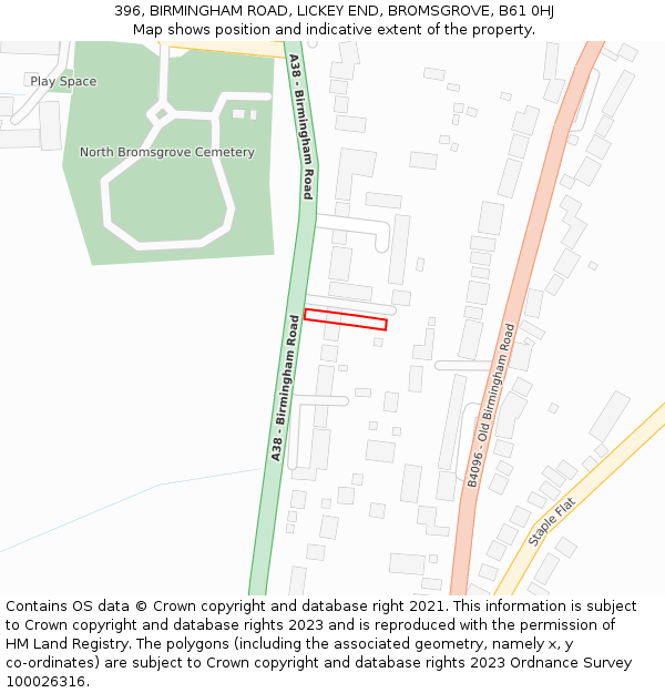 396, BIRMINGHAM ROAD, LICKEY END, BROMSGROVE, B61 0HJ: Location map and indicative extent of plot