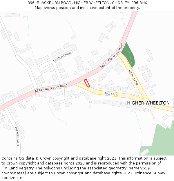 396, BLACKBURN ROAD, HIGHER WHEELTON, CHORLEY, PR6 8HX: Location map and indicative extent of plot