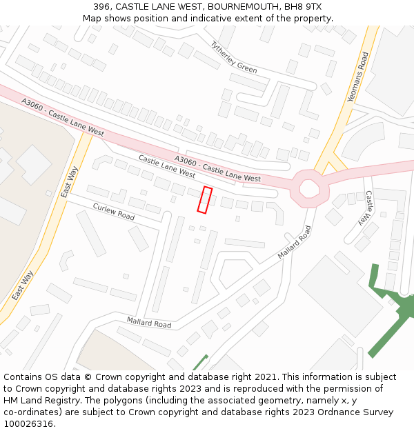 396, CASTLE LANE WEST, BOURNEMOUTH, BH8 9TX: Location map and indicative extent of plot