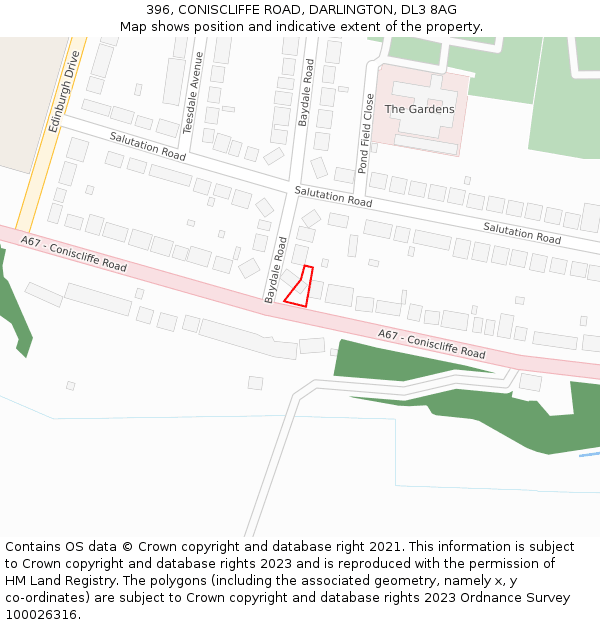 396, CONISCLIFFE ROAD, DARLINGTON, DL3 8AG: Location map and indicative extent of plot