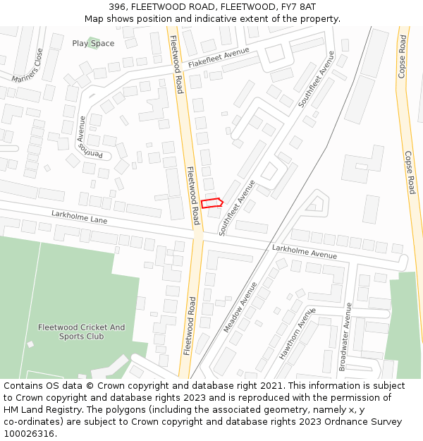 396, FLEETWOOD ROAD, FLEETWOOD, FY7 8AT: Location map and indicative extent of plot