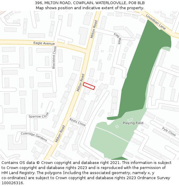 396, MILTON ROAD, COWPLAIN, WATERLOOVILLE, PO8 8LB: Location map and indicative extent of plot