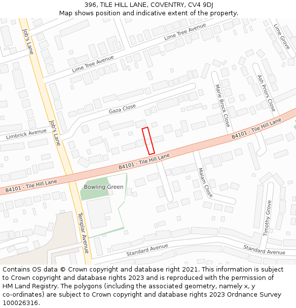 396, TILE HILL LANE, COVENTRY, CV4 9DJ: Location map and indicative extent of plot