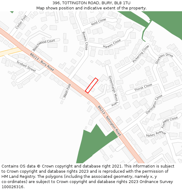 396, TOTTINGTON ROAD, BURY, BL8 1TU: Location map and indicative extent of plot