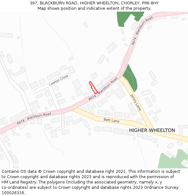 397, BLACKBURN ROAD, HIGHER WHEELTON, CHORLEY, PR6 8HY: Location map and indicative extent of plot