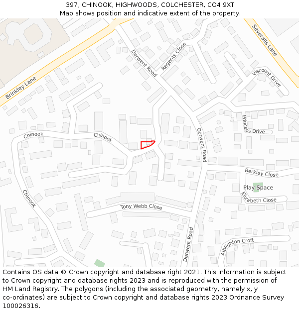 397, CHINOOK, HIGHWOODS, COLCHESTER, CO4 9XT: Location map and indicative extent of plot