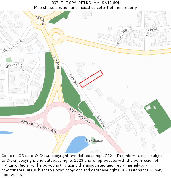 397, THE SPA, MELKSHAM, SN12 6QL: Location map and indicative extent of plot