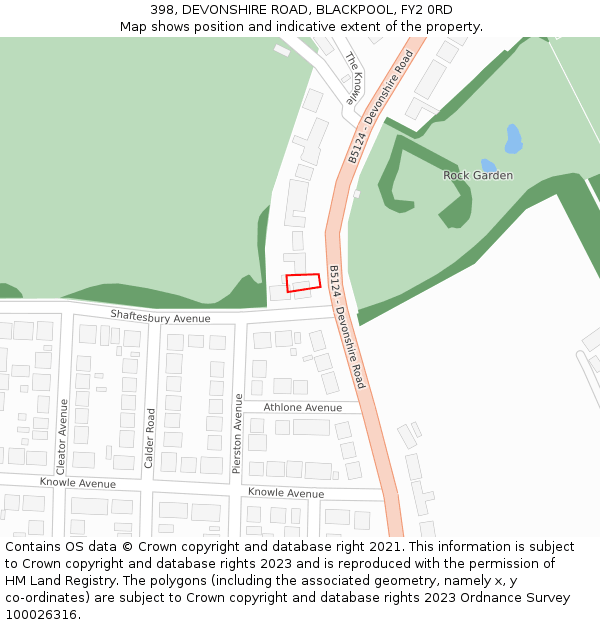 398, DEVONSHIRE ROAD, BLACKPOOL, FY2 0RD: Location map and indicative extent of plot