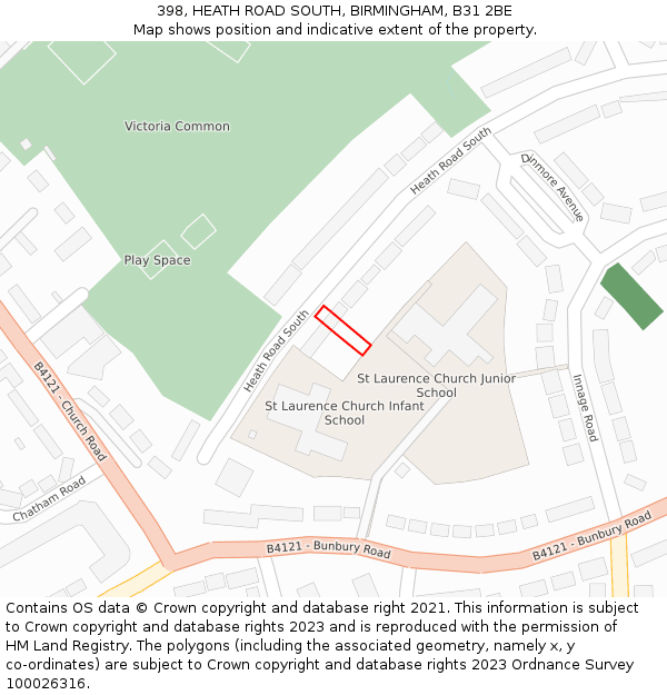 398, HEATH ROAD SOUTH, BIRMINGHAM, B31 2BE: Location map and indicative extent of plot