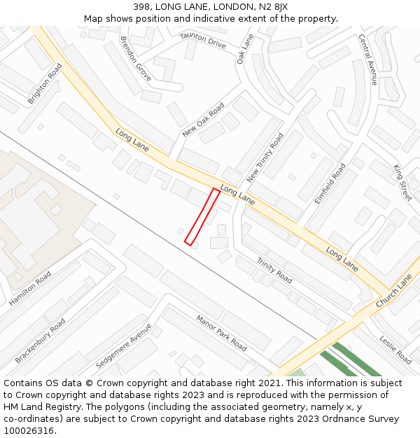 398, LONG LANE, LONDON, N2 8JX: Location map and indicative extent of plot