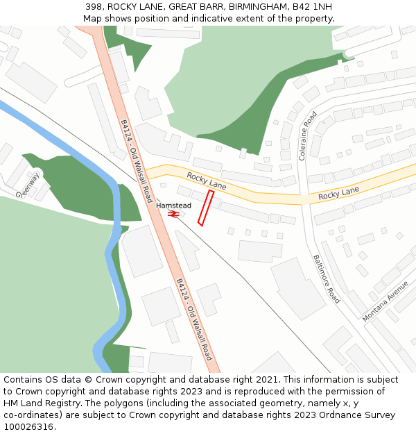 398, ROCKY LANE, GREAT BARR, BIRMINGHAM, B42 1NH: Location map and indicative extent of plot