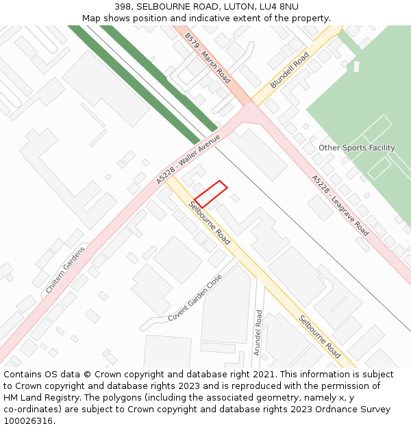 398, SELBOURNE ROAD, LUTON, LU4 8NU: Location map and indicative extent of plot