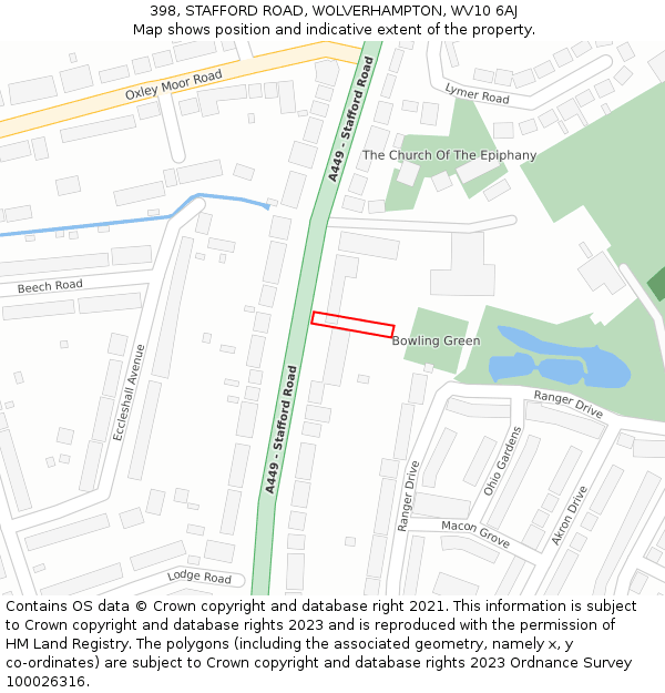 398, STAFFORD ROAD, WOLVERHAMPTON, WV10 6AJ: Location map and indicative extent of plot