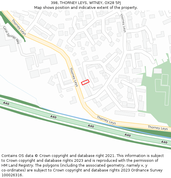 398, THORNEY LEYS, WITNEY, OX28 5PJ: Location map and indicative extent of plot