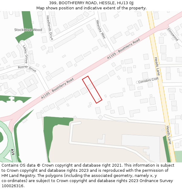 399, BOOTHFERRY ROAD, HESSLE, HU13 0JJ: Location map and indicative extent of plot