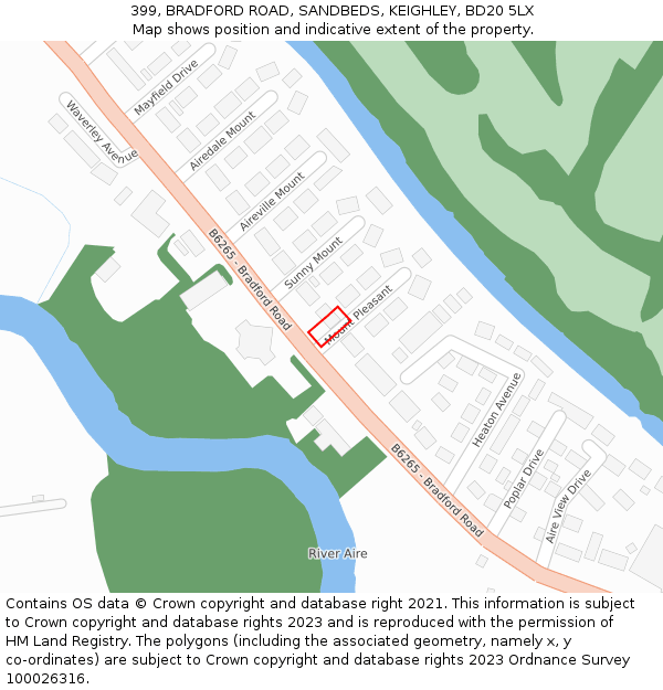 399, BRADFORD ROAD, SANDBEDS, KEIGHLEY, BD20 5LX: Location map and indicative extent of plot