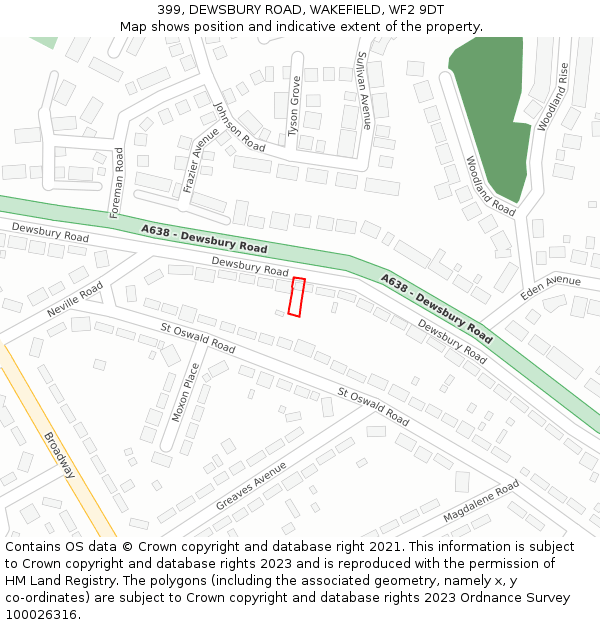 399, DEWSBURY ROAD, WAKEFIELD, WF2 9DT: Location map and indicative extent of plot