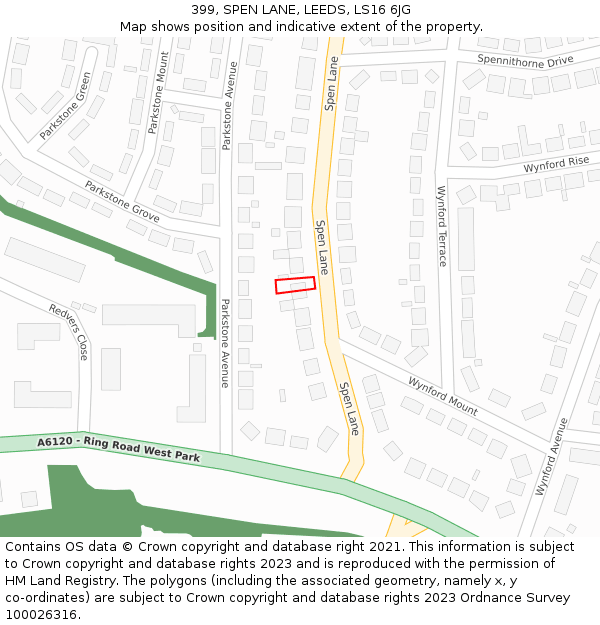 399, SPEN LANE, LEEDS, LS16 6JG: Location map and indicative extent of plot