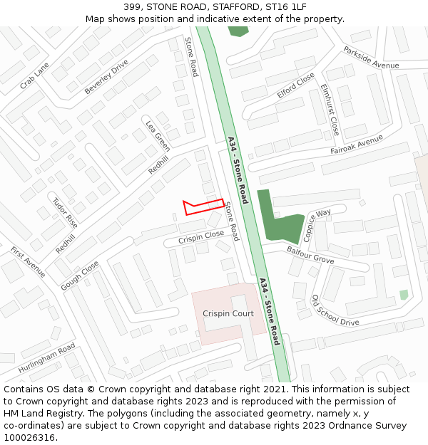 399, STONE ROAD, STAFFORD, ST16 1LF: Location map and indicative extent of plot