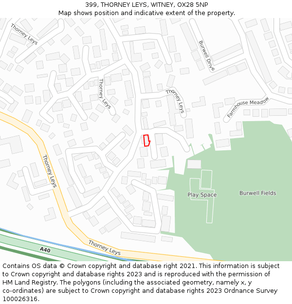 399, THORNEY LEYS, WITNEY, OX28 5NP: Location map and indicative extent of plot