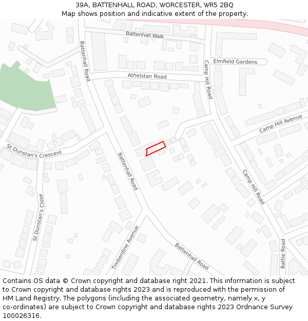 39A, BATTENHALL ROAD, WORCESTER, WR5 2BQ: Location map and indicative extent of plot