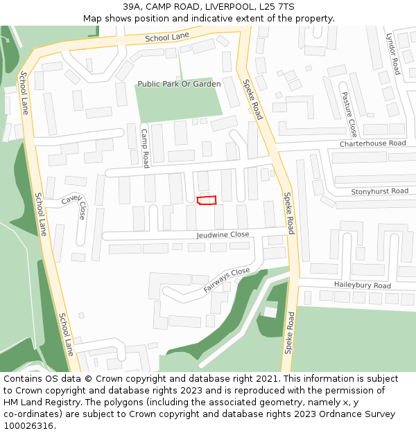 39A, CAMP ROAD, LIVERPOOL, L25 7TS: Location map and indicative extent of plot