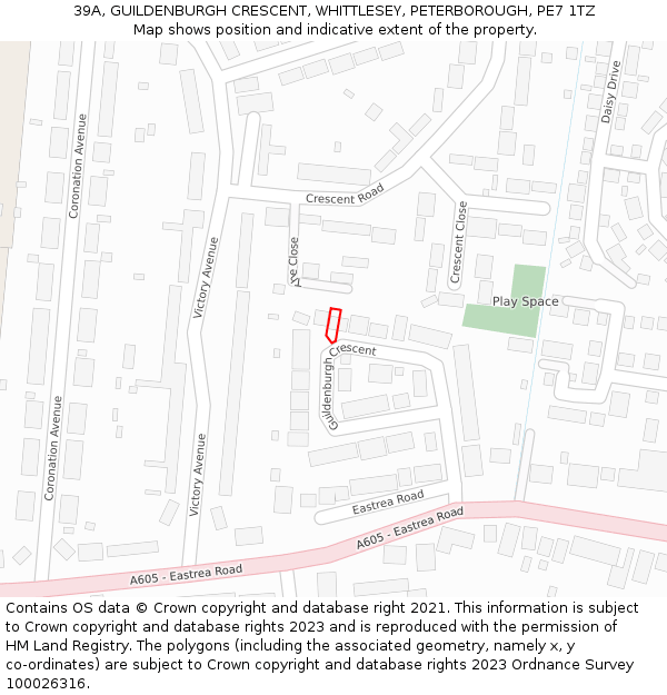 39A, GUILDENBURGH CRESCENT, WHITTLESEY, PETERBOROUGH, PE7 1TZ: Location map and indicative extent of plot