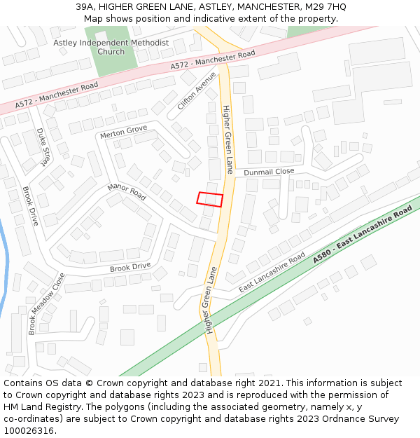 39A, HIGHER GREEN LANE, ASTLEY, MANCHESTER, M29 7HQ: Location map and indicative extent of plot