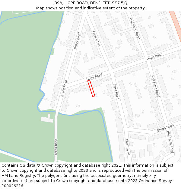 39A, HOPE ROAD, BENFLEET, SS7 5JQ: Location map and indicative extent of plot