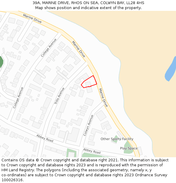 39A, MARINE DRIVE, RHOS ON SEA, COLWYN BAY, LL28 4HS: Location map and indicative extent of plot