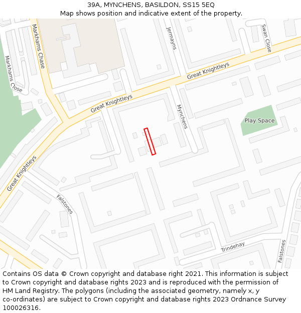 39A, MYNCHENS, BASILDON, SS15 5EQ: Location map and indicative extent of plot