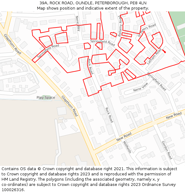 39A, ROCK ROAD, OUNDLE, PETERBOROUGH, PE8 4LN: Location map and indicative extent of plot