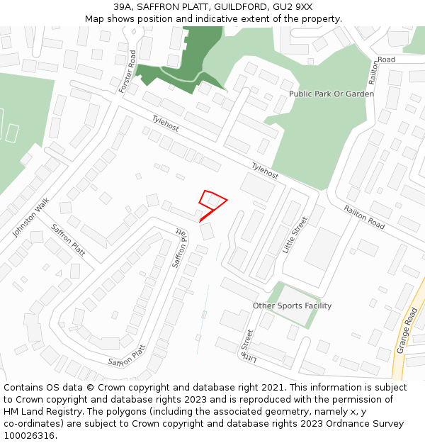 39A, SAFFRON PLATT, GUILDFORD, GU2 9XX: Location map and indicative extent of plot