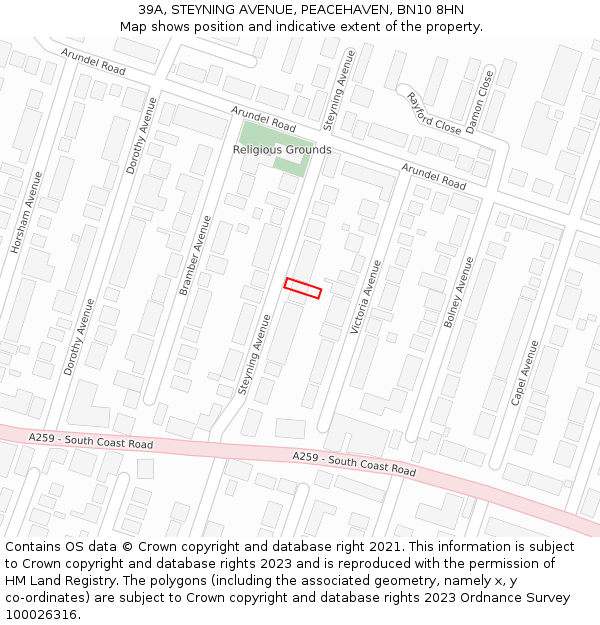 39A, STEYNING AVENUE, PEACEHAVEN, BN10 8HN: Location map and indicative extent of plot