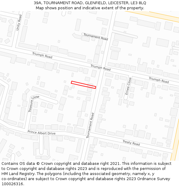 39A, TOURNAMENT ROAD, GLENFIELD, LEICESTER, LE3 8LQ: Location map and indicative extent of plot