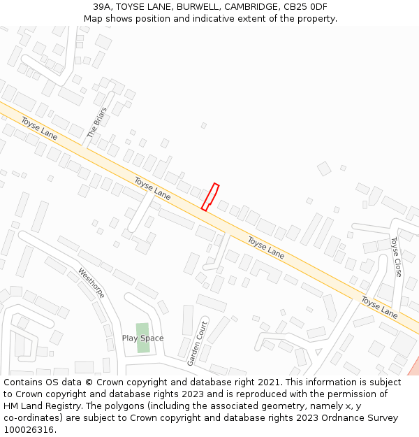 39A, TOYSE LANE, BURWELL, CAMBRIDGE, CB25 0DF: Location map and indicative extent of plot