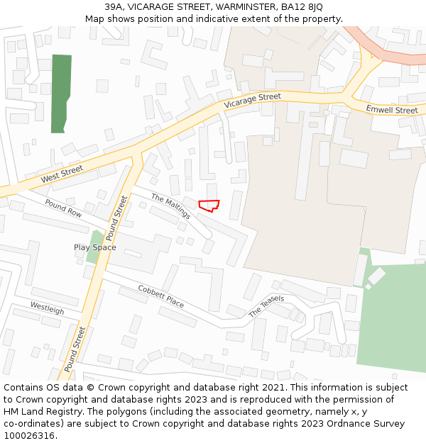 39A, VICARAGE STREET, WARMINSTER, BA12 8JQ: Location map and indicative extent of plot