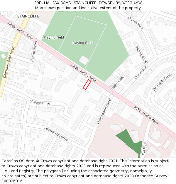 39B, HALIFAX ROAD, STAINCLIFFE, DEWSBURY, WF13 4AW: Location map and indicative extent of plot