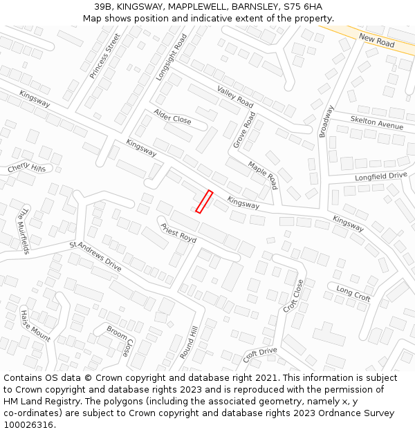 39B, KINGSWAY, MAPPLEWELL, BARNSLEY, S75 6HA: Location map and indicative extent of plot