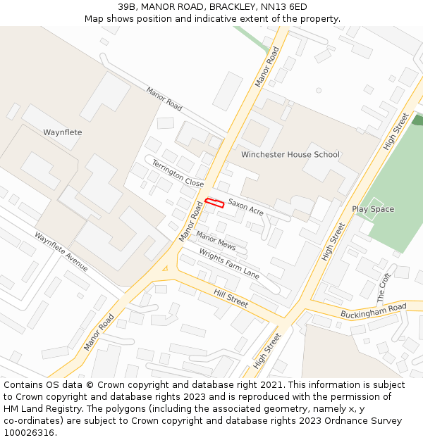 39B, MANOR ROAD, BRACKLEY, NN13 6ED: Location map and indicative extent of plot