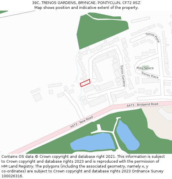 39C, TRENOS GARDENS, BRYNCAE, PONTYCLUN, CF72 9SZ: Location map and indicative extent of plot