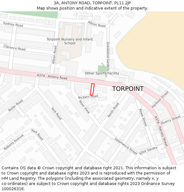 3A, ANTONY ROAD, TORPOINT, PL11 2JP: Location map and indicative extent of plot