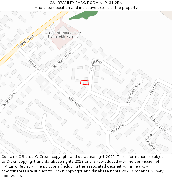 3A, BRAMLEY PARK, BODMIN, PL31 2BN: Location map and indicative extent of plot